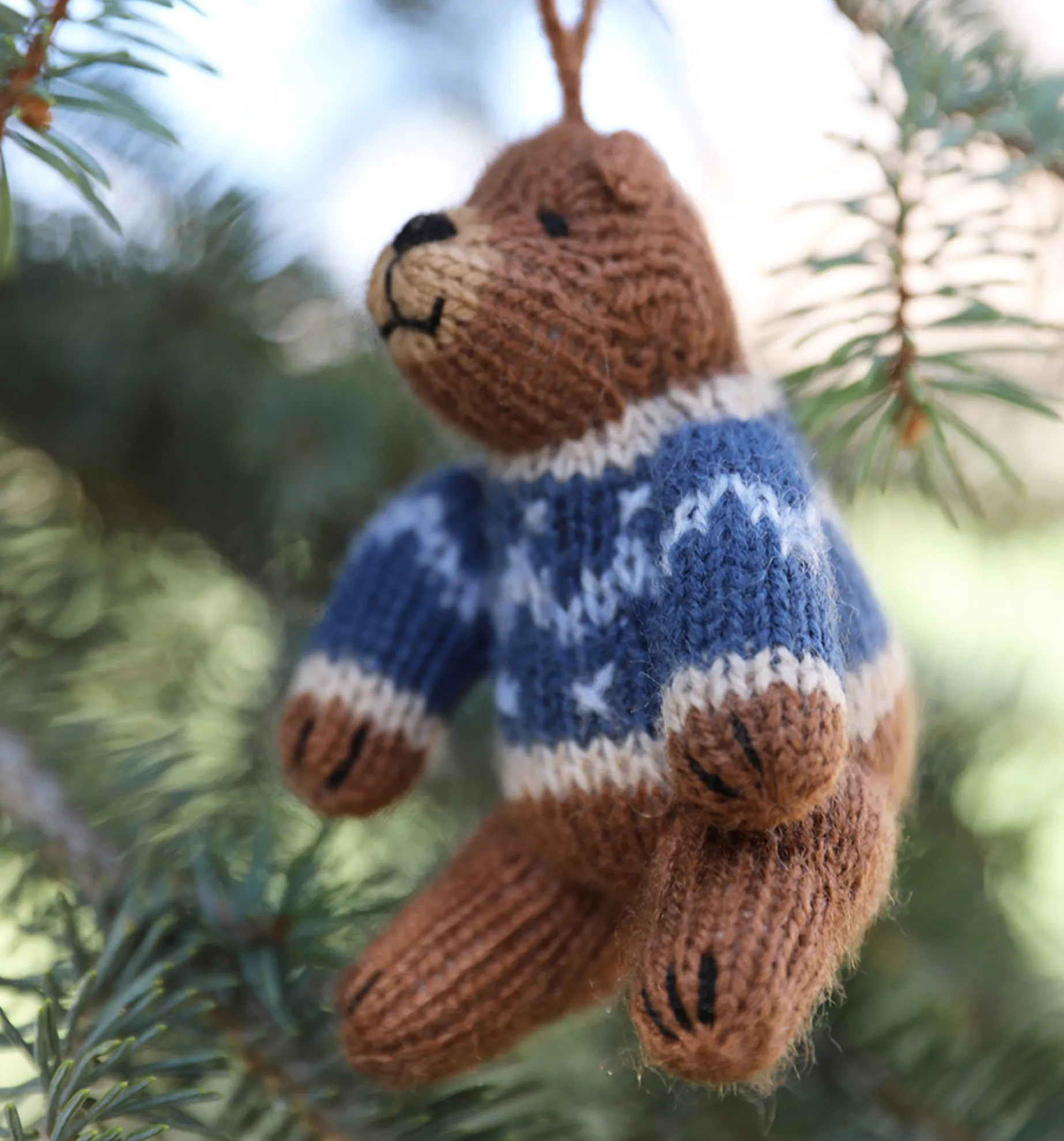 6 Hand Knit Bears in Sweaters Christmas Ornaments, Fair Trade, Peru