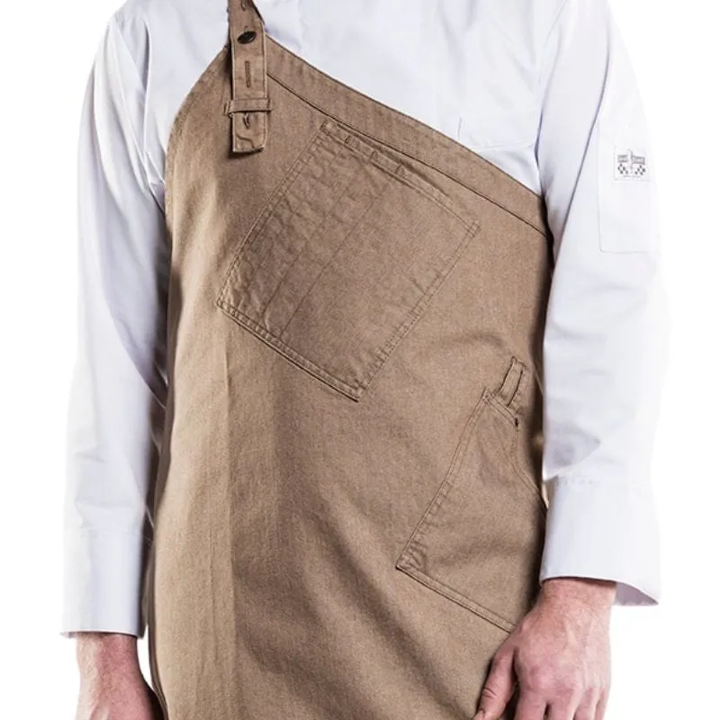 Asymmetrical Beige Denim Kitchen Apron - CHAUD DEVANT