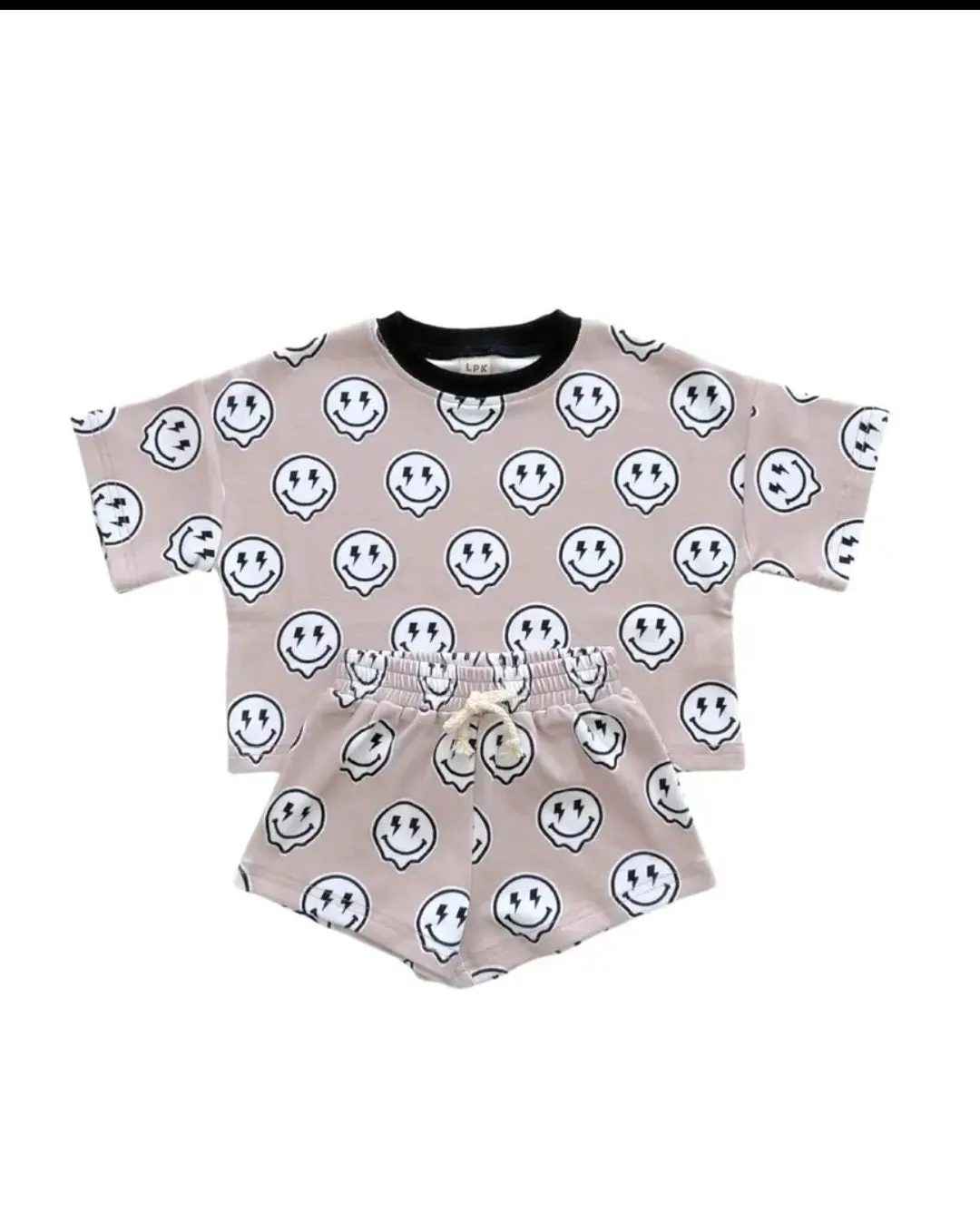 Beige Smiley & Lightning Bolt Kids  Set/Boys two piece sets