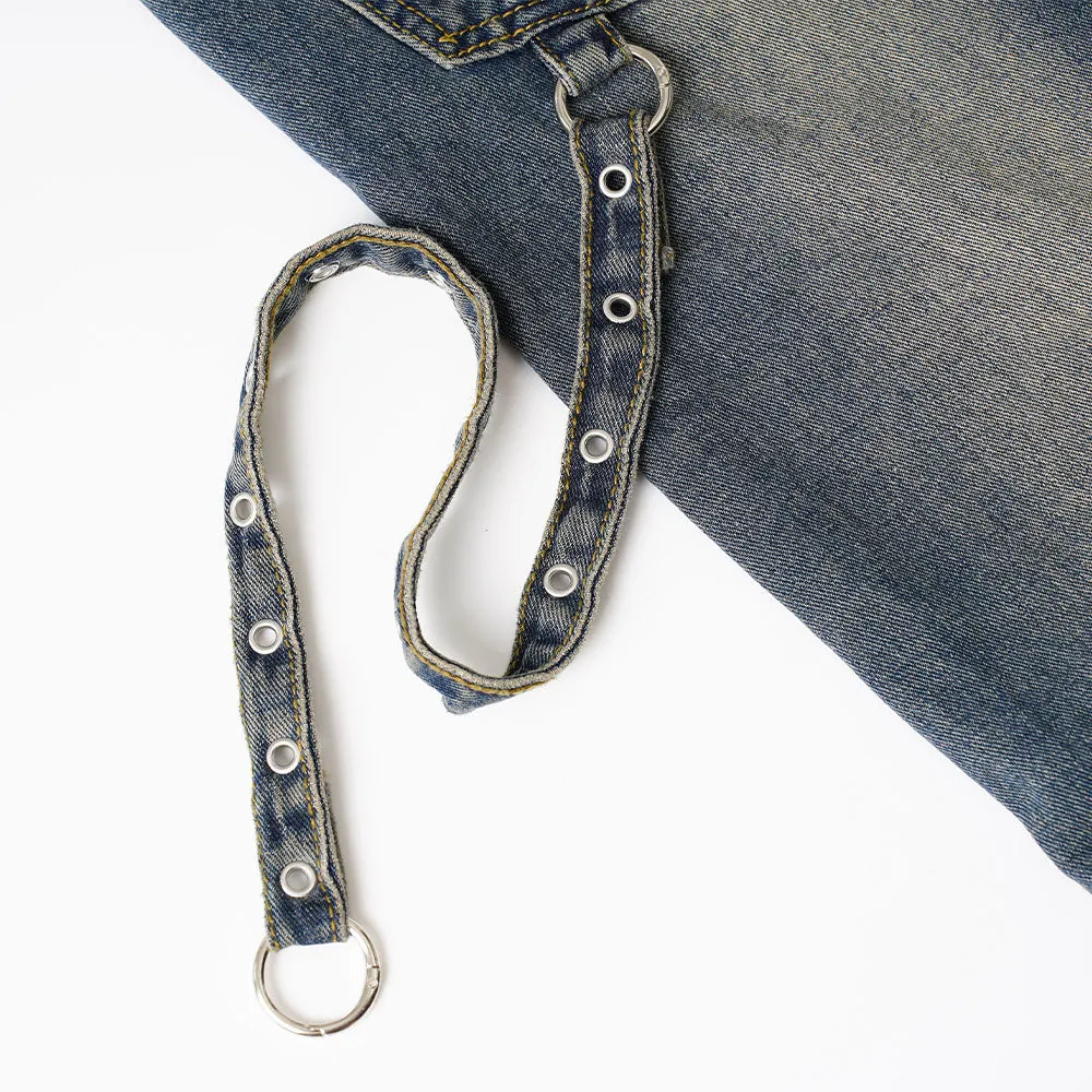 Blue Side Strap Flare Denim