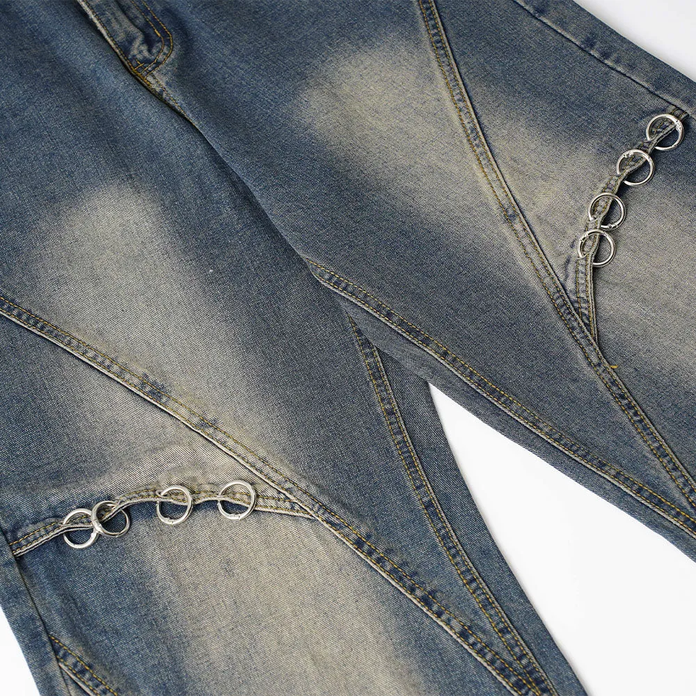 Blue Side Strap Flare Denim