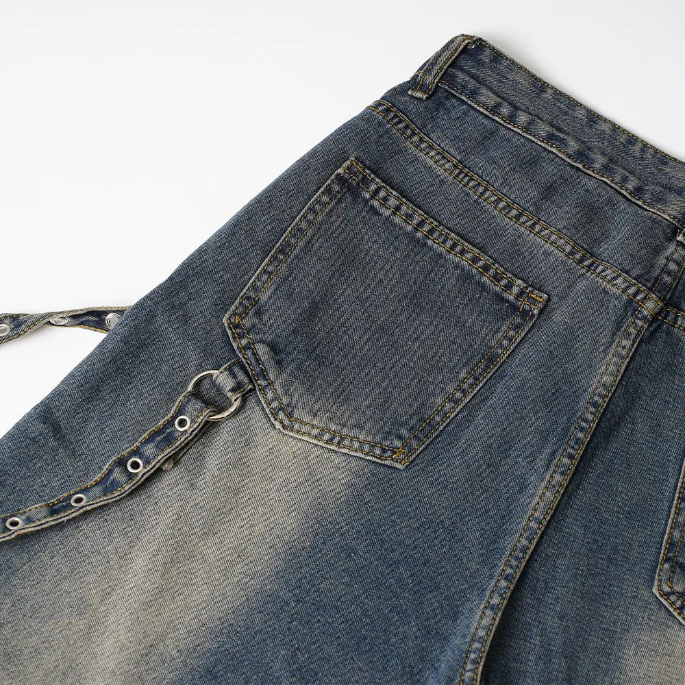 Blue Side Strap Flare Denim