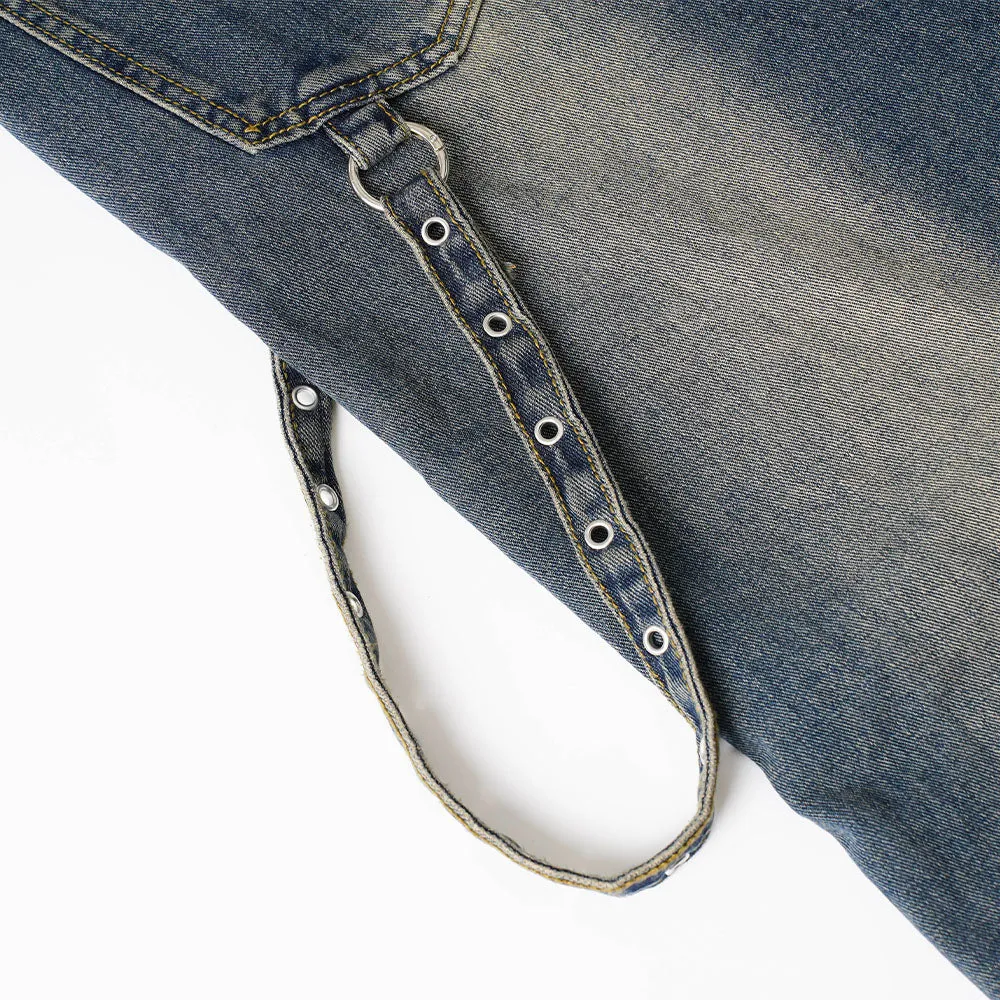 Blue Side Strap Flare Denim