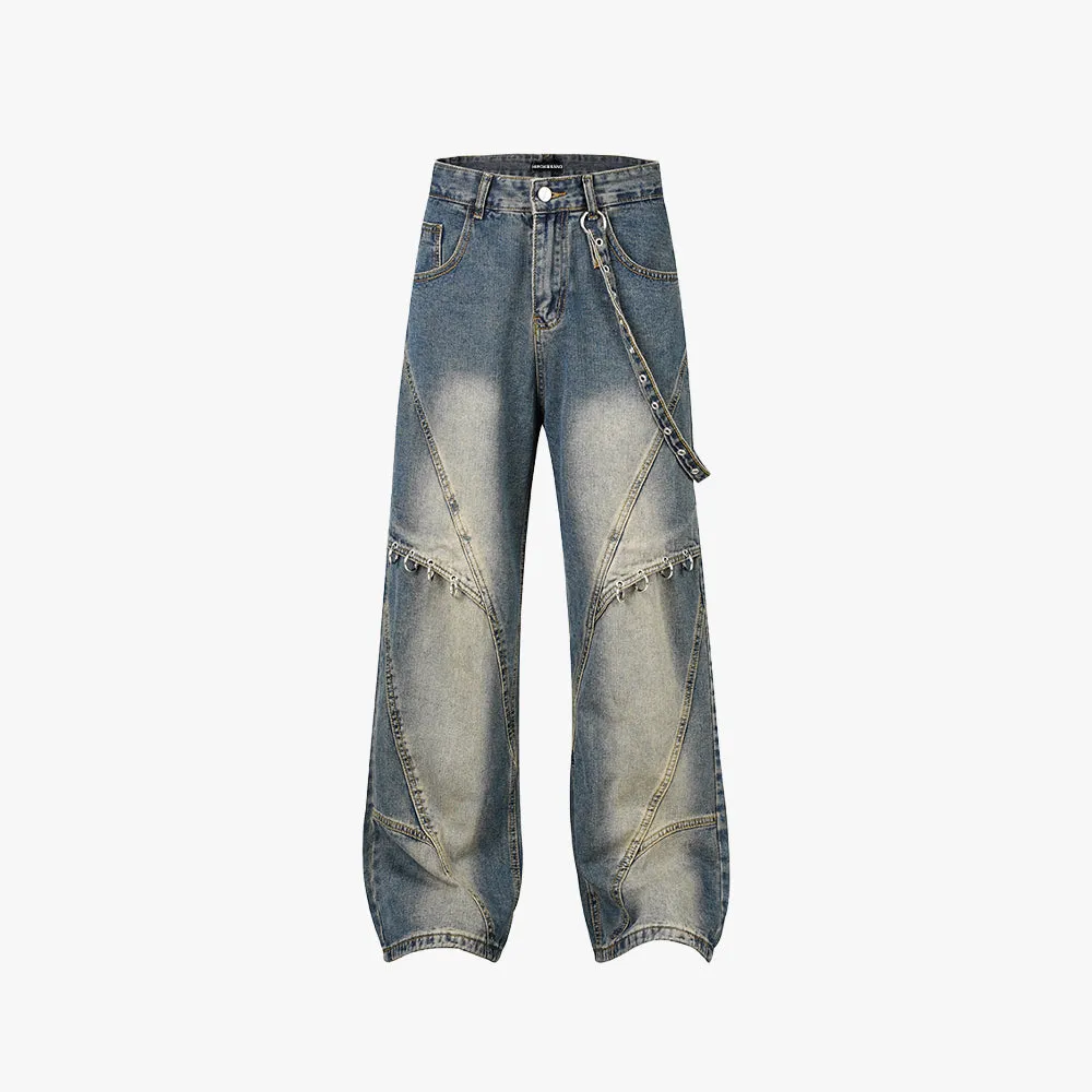 Blue Side Strap Flare Denim