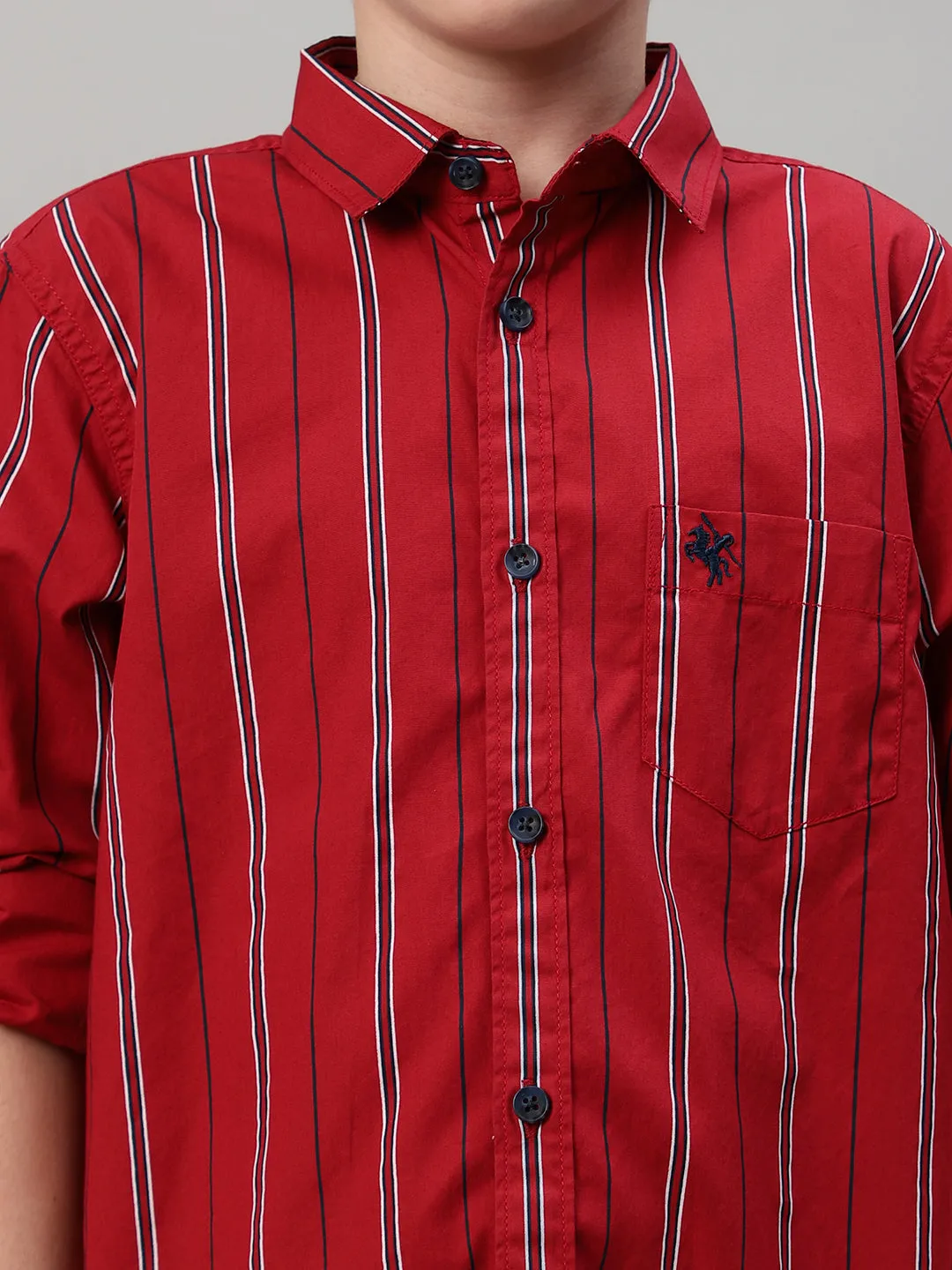 Boy's Maroon Striped Full Sleeve Shirt