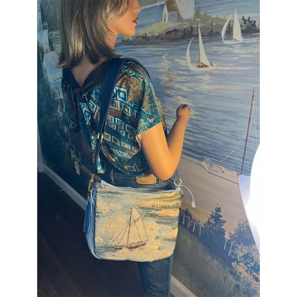 Carla Sailboat Tapestry Design Crossbody Jeans Bag Multicolor  (C807-22)