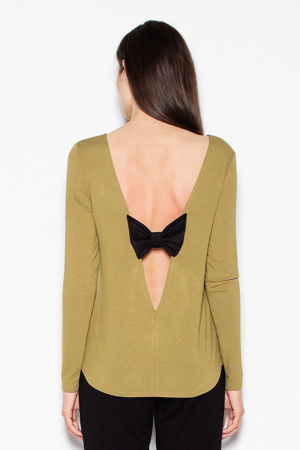 Chic Backless Blouse with Suede Bow Accent