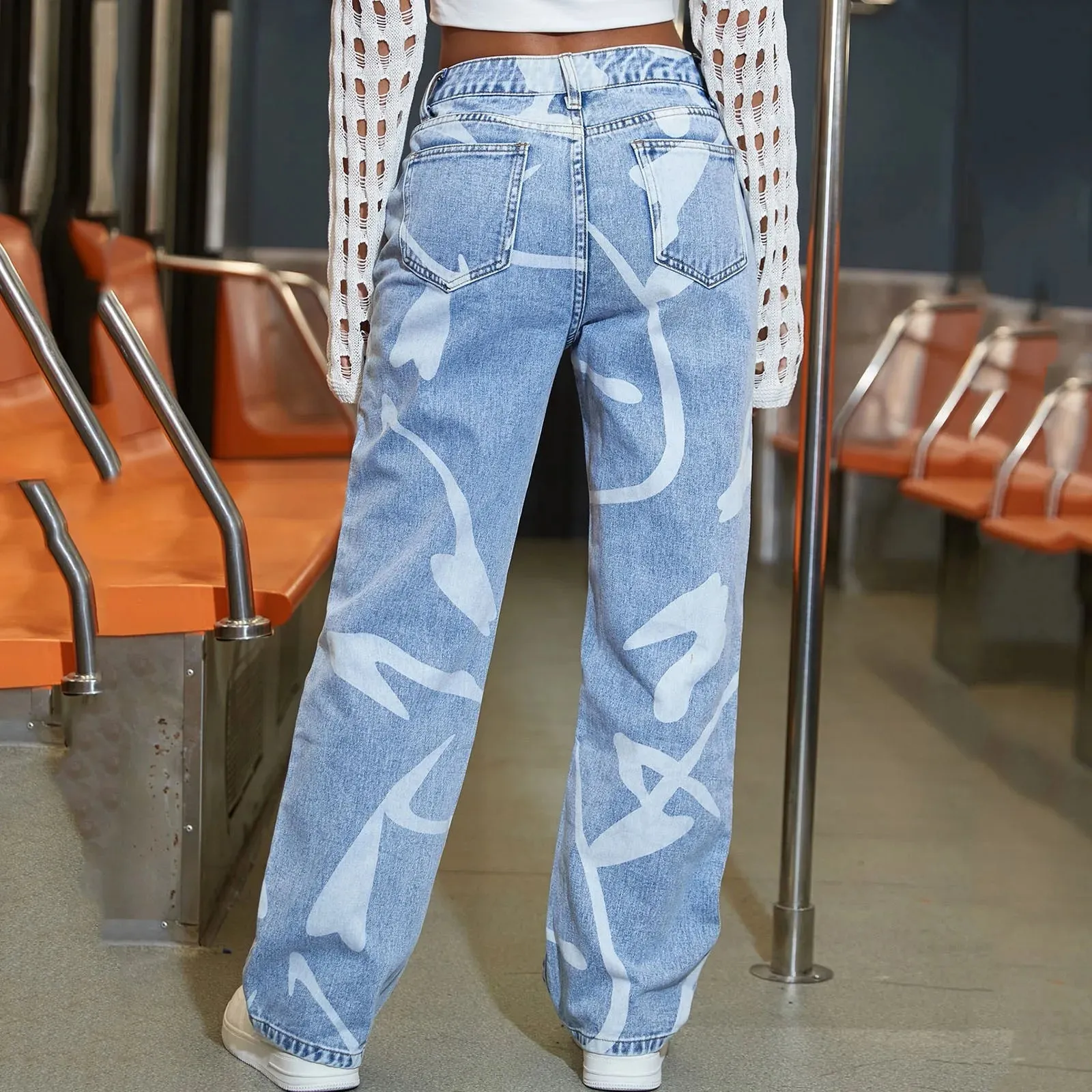 Fashion High Waist Straight Leg Denim Pant