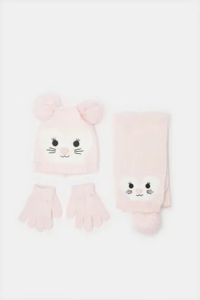 Girls Pink Knitted Set (3 Piece)