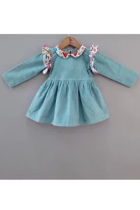 Light Blue Corduroy Collar Dress