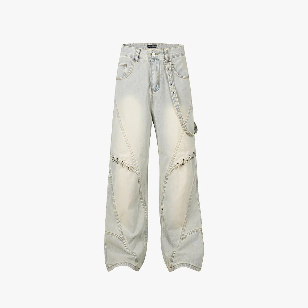 Light Blue Side Strap Flare Denim