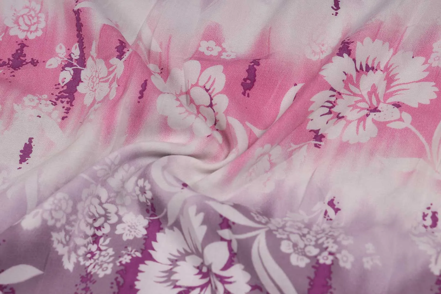 Light Pink & Light Purple Floral Printed Rayon Fabric