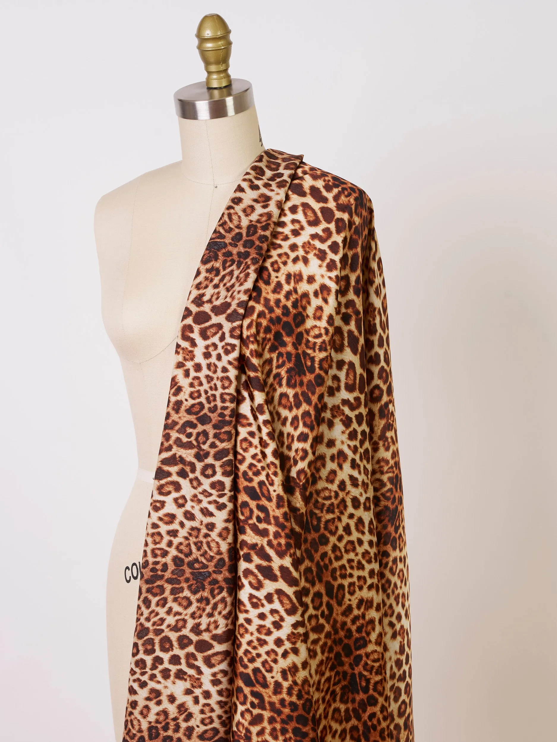 Lightweight  satin  fabric by the yard - Brown and bronze animal  print