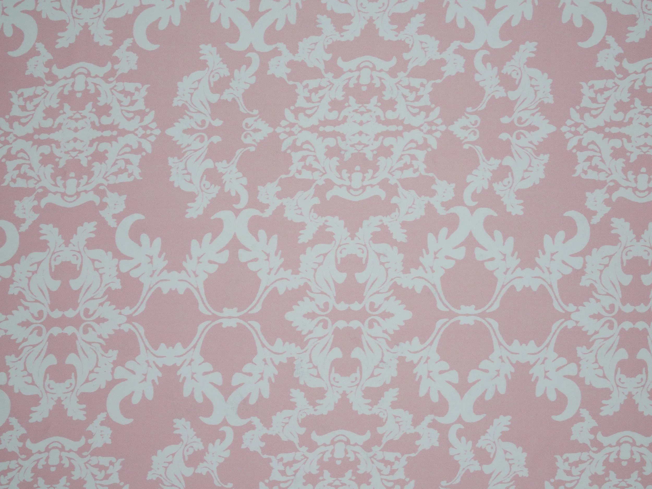 Lightweight  satin  fabric by the yard - Pink and off white damask print
