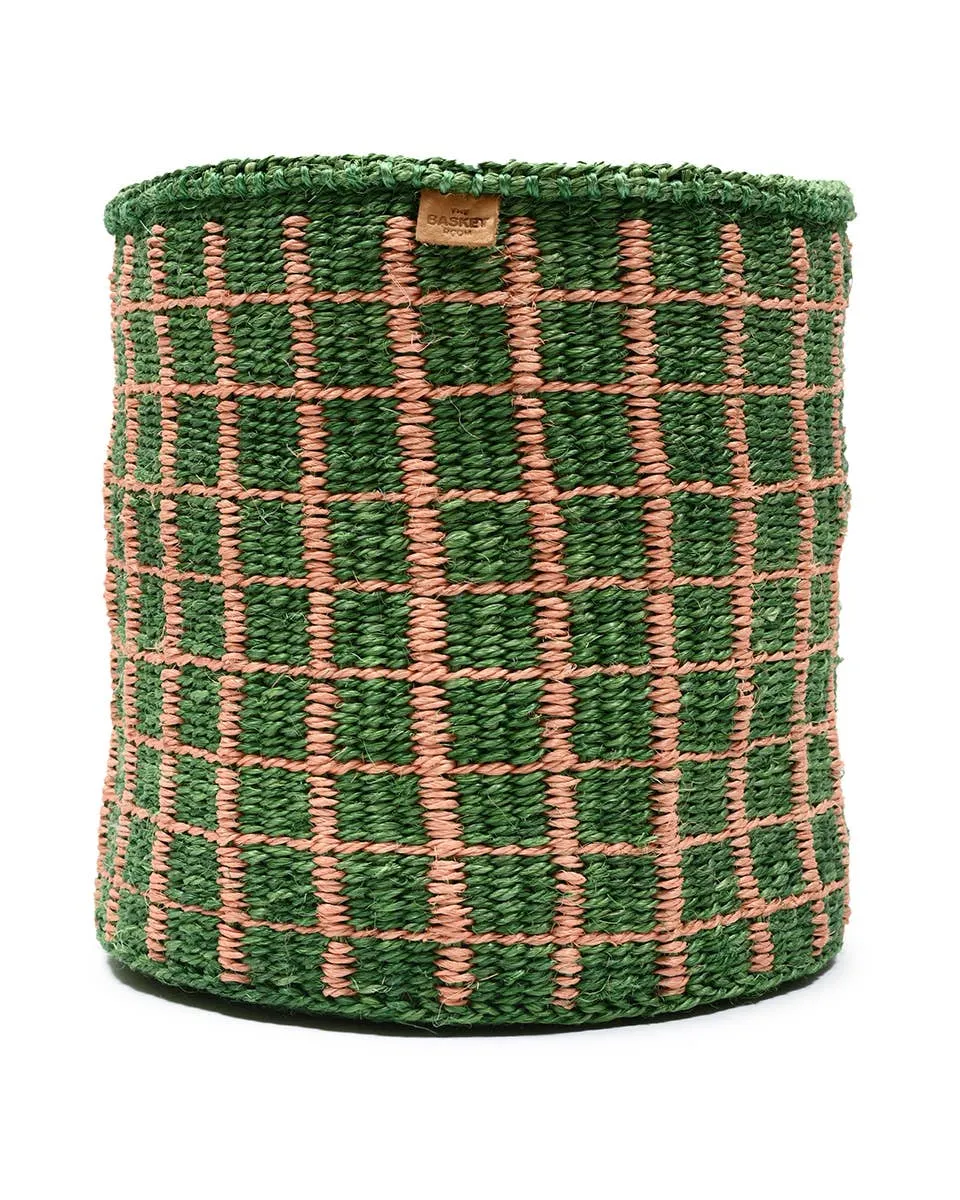 MAPATO: Green & Pink Check Woven Storage Basket: Green / M / Checked