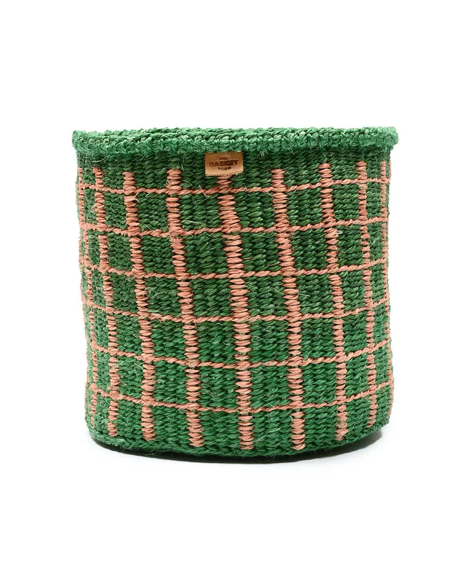 MAPATO: Green & Pink Check Woven Storage Basket: Green / M / Checked
