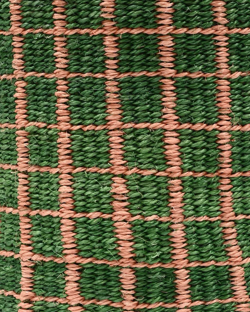 MAPATO: Green & Pink Check Woven Storage Basket: Green / M / Checked