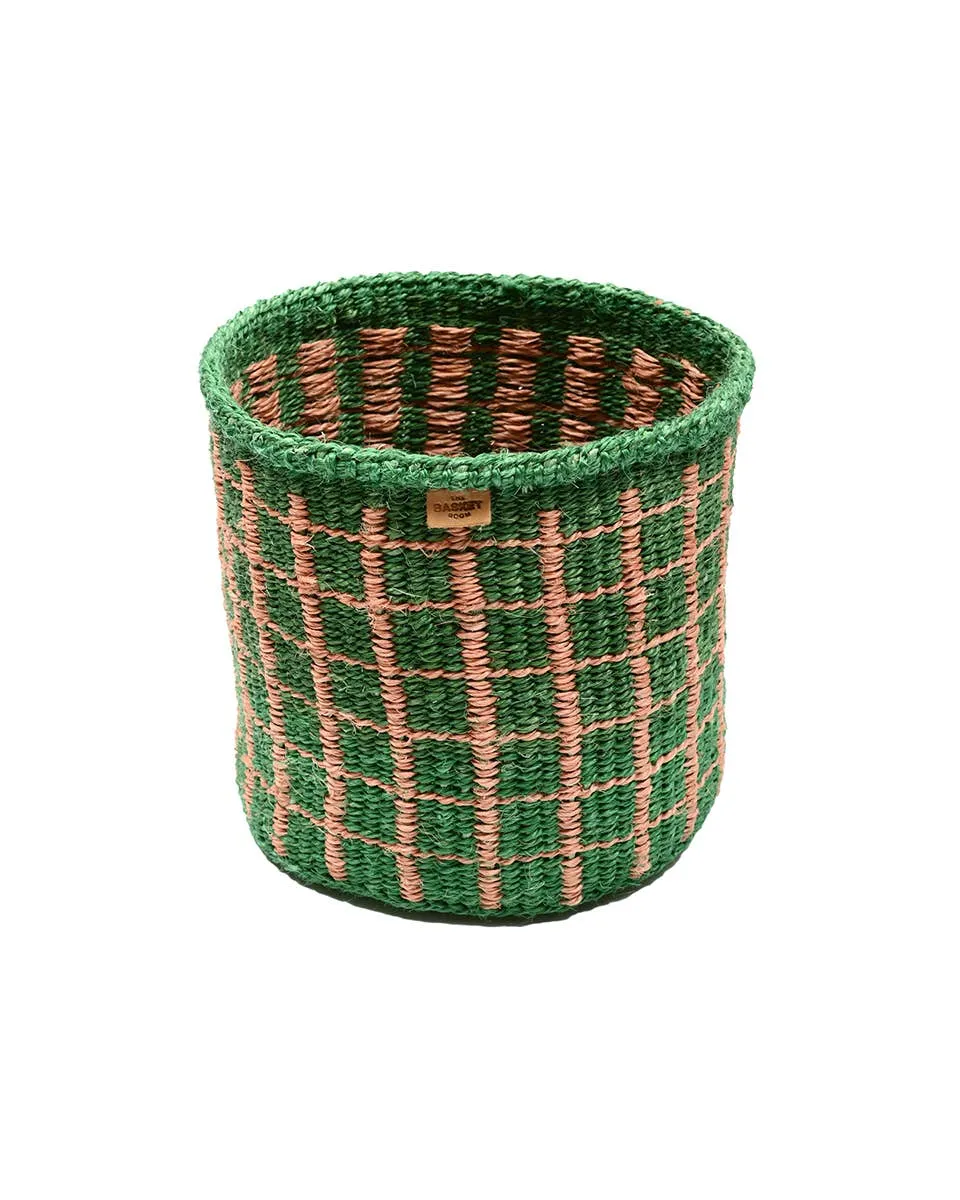 MAPATO: Green & Pink Check Woven Storage Basket: Green / M / Checked