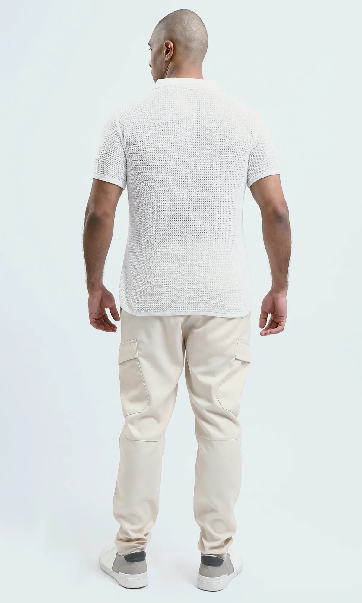 O182756 - Buttoned Neck White Knitted Polo Shirt