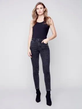 Printed Skinny Jeans with Side Zipper - Charcoal