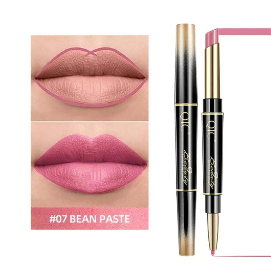 QIC 2In1 High-quality Pen Lips Matte Waterproof Long Lasting Permanent Lipstick Lipstick with A Contour Pencil Makeup Cosmetics