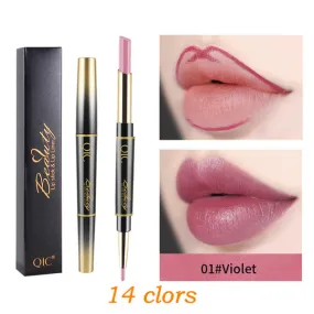 QIC 2In1 High-quality Pen Lips Matte Waterproof Long Lasting Permanent Lipstick Lipstick with A Contour Pencil Makeup Cosmetics