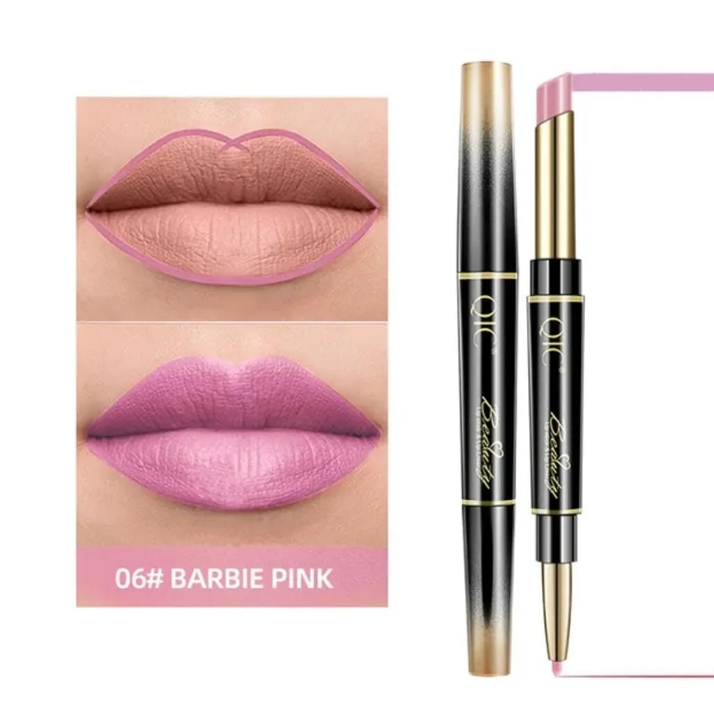QIC 2In1 High-quality Pen Lips Matte Waterproof Long Lasting Permanent Lipstick Lipstick with A Contour Pencil Makeup Cosmetics