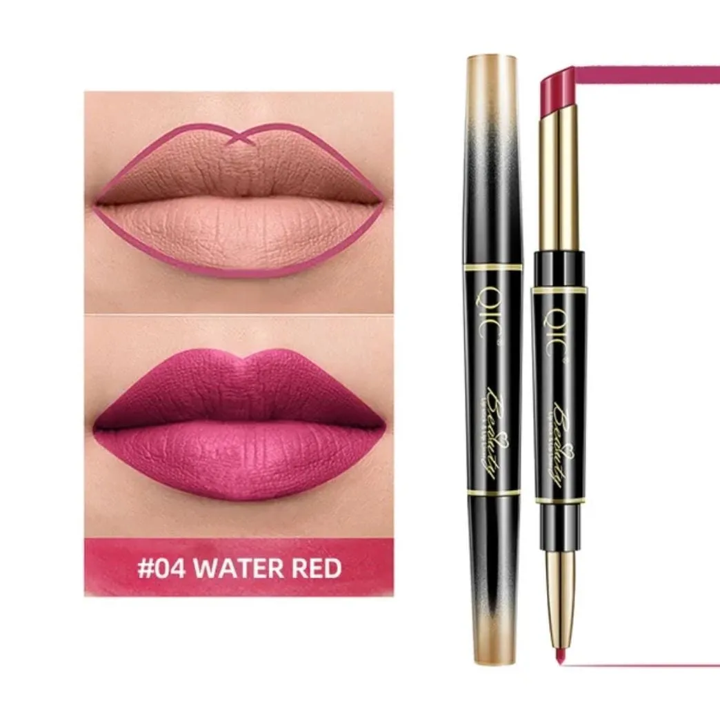 QIC 2In1 High-quality Pen Lips Matte Waterproof Long Lasting Permanent Lipstick Lipstick with A Contour Pencil Makeup Cosmetics
