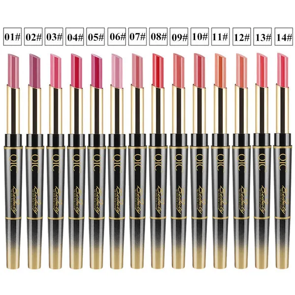 QIC 2In1 High-quality Pen Lips Matte Waterproof Long Lasting Permanent Lipstick Lipstick with A Contour Pencil Makeup Cosmetics