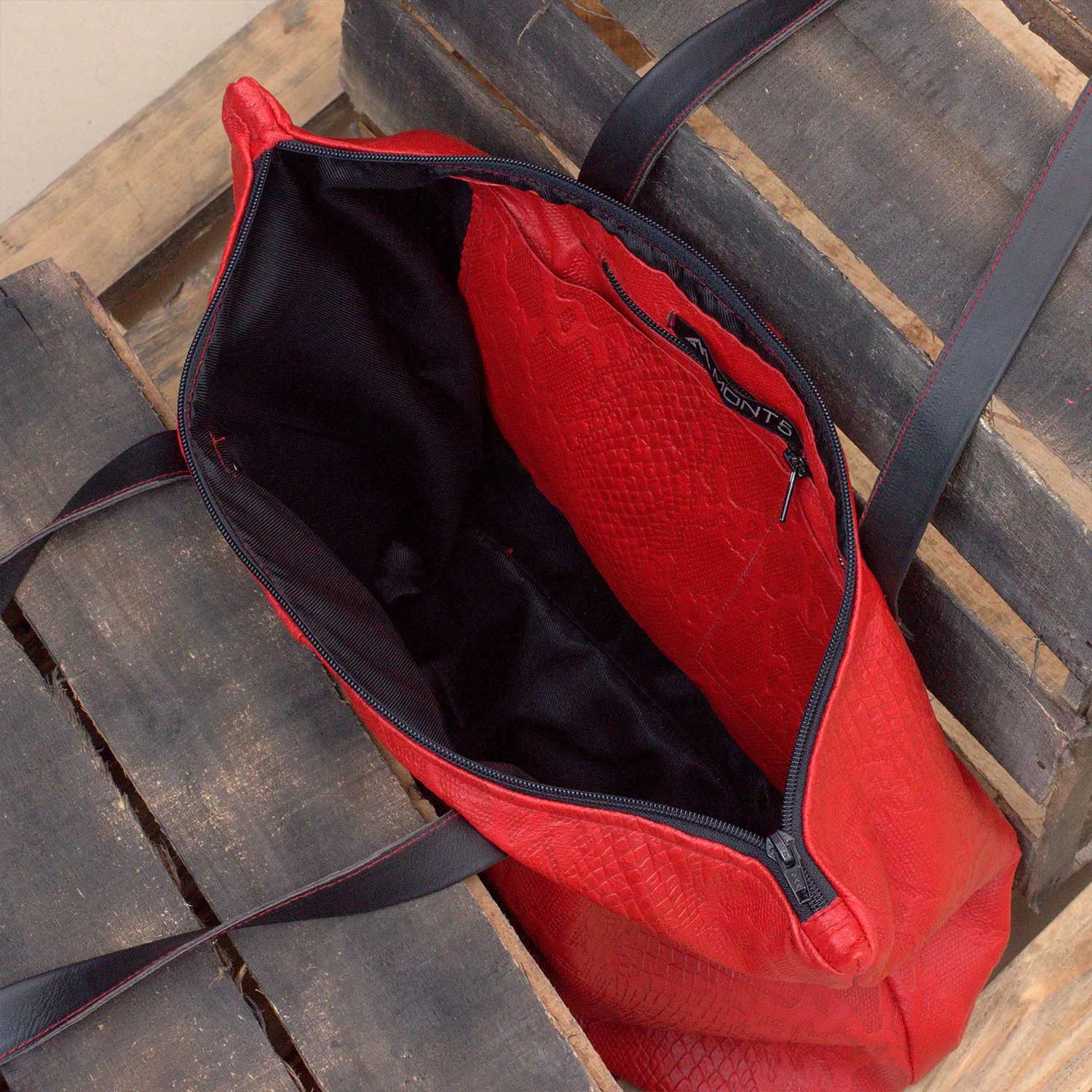 Satora Lightweight Red Leather Tote