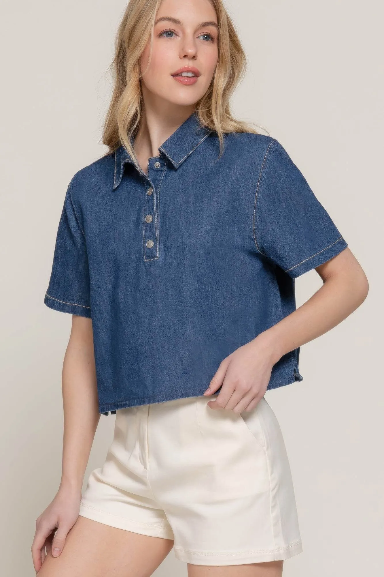 Short Sleeve Boxy Denim Shirt