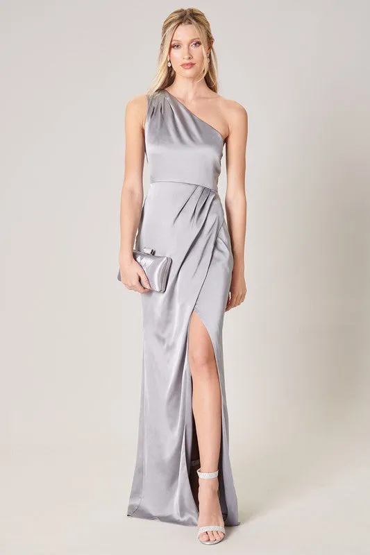 Silver Prestige One Shoulder Asymmetrical Maxi Dress