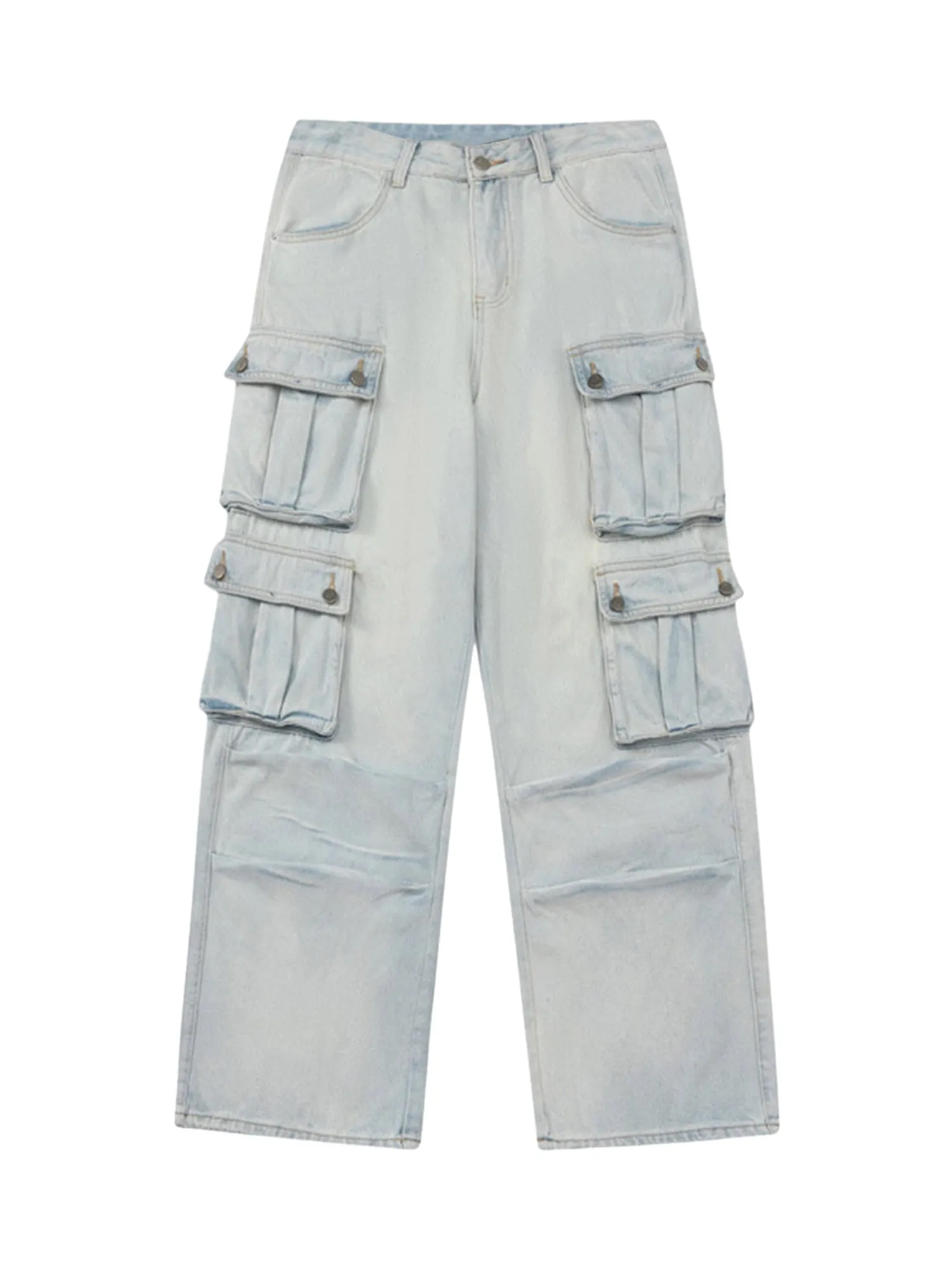 Sneakerhill Vintage Washed Multi-pocket Work Jeans