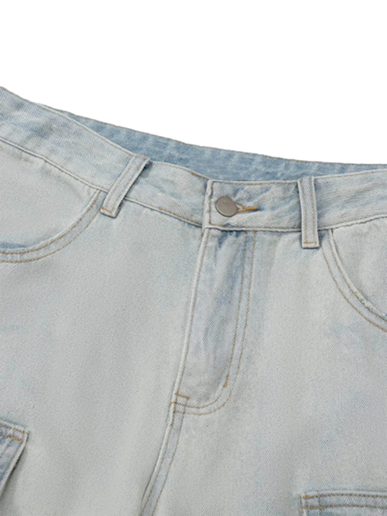 Sneakerhill Vintage Washed Multi-pocket Work Jeans