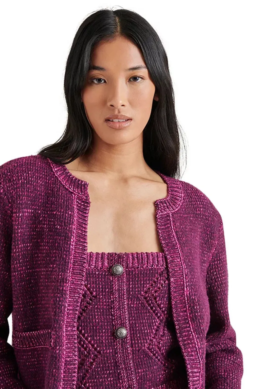 Steve Madden Emelia Sweater Jacket - Aubergine