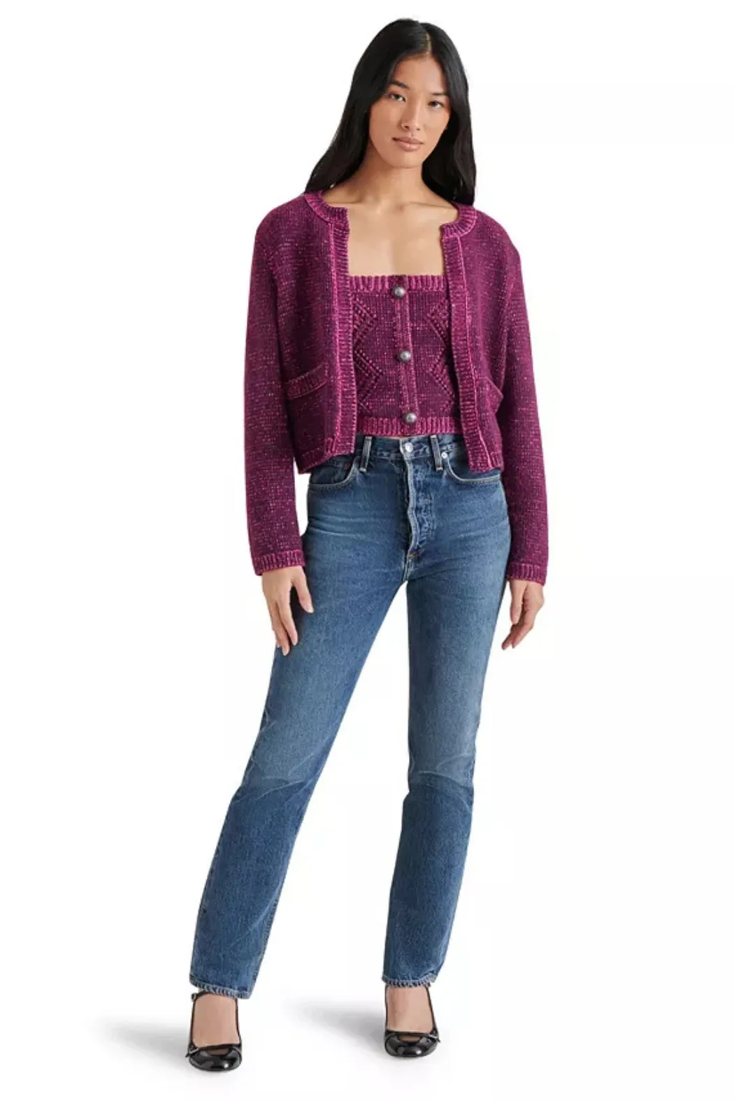 Steve Madden Emelia Sweater Jacket - Aubergine