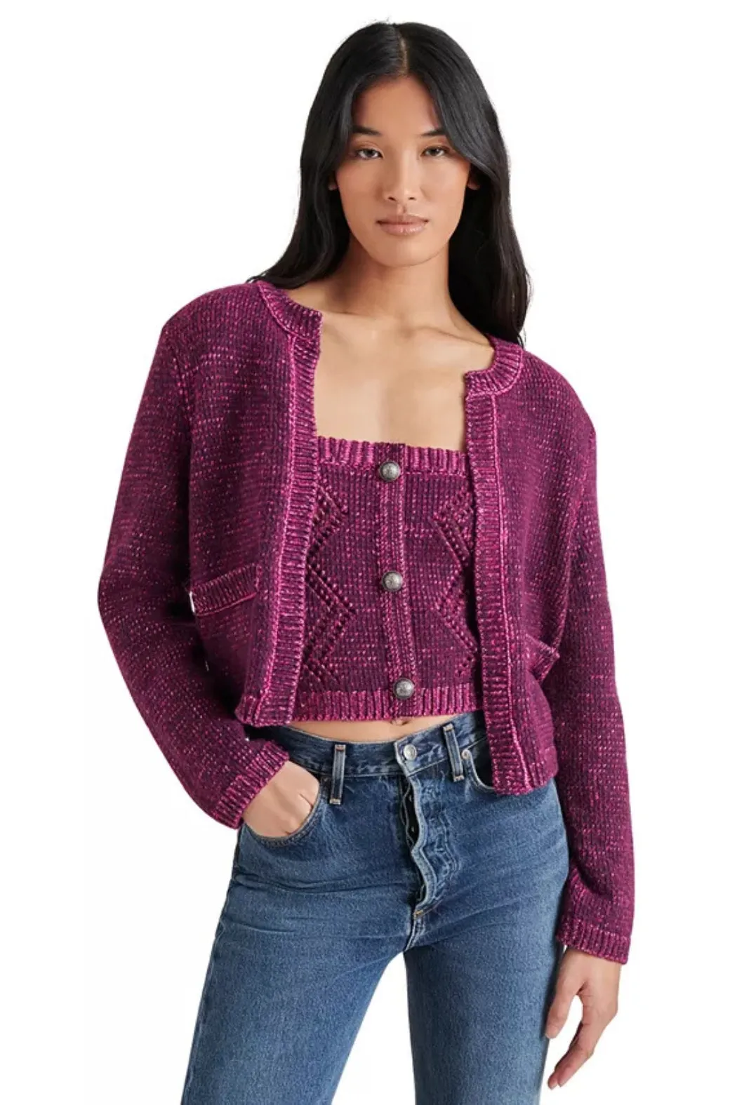 Steve Madden Emelia Sweater Jacket - Aubergine