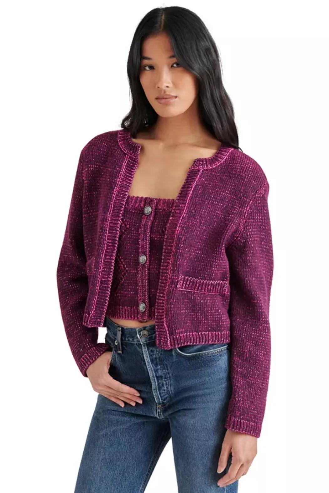 Steve Madden Emelia Sweater Jacket - Aubergine