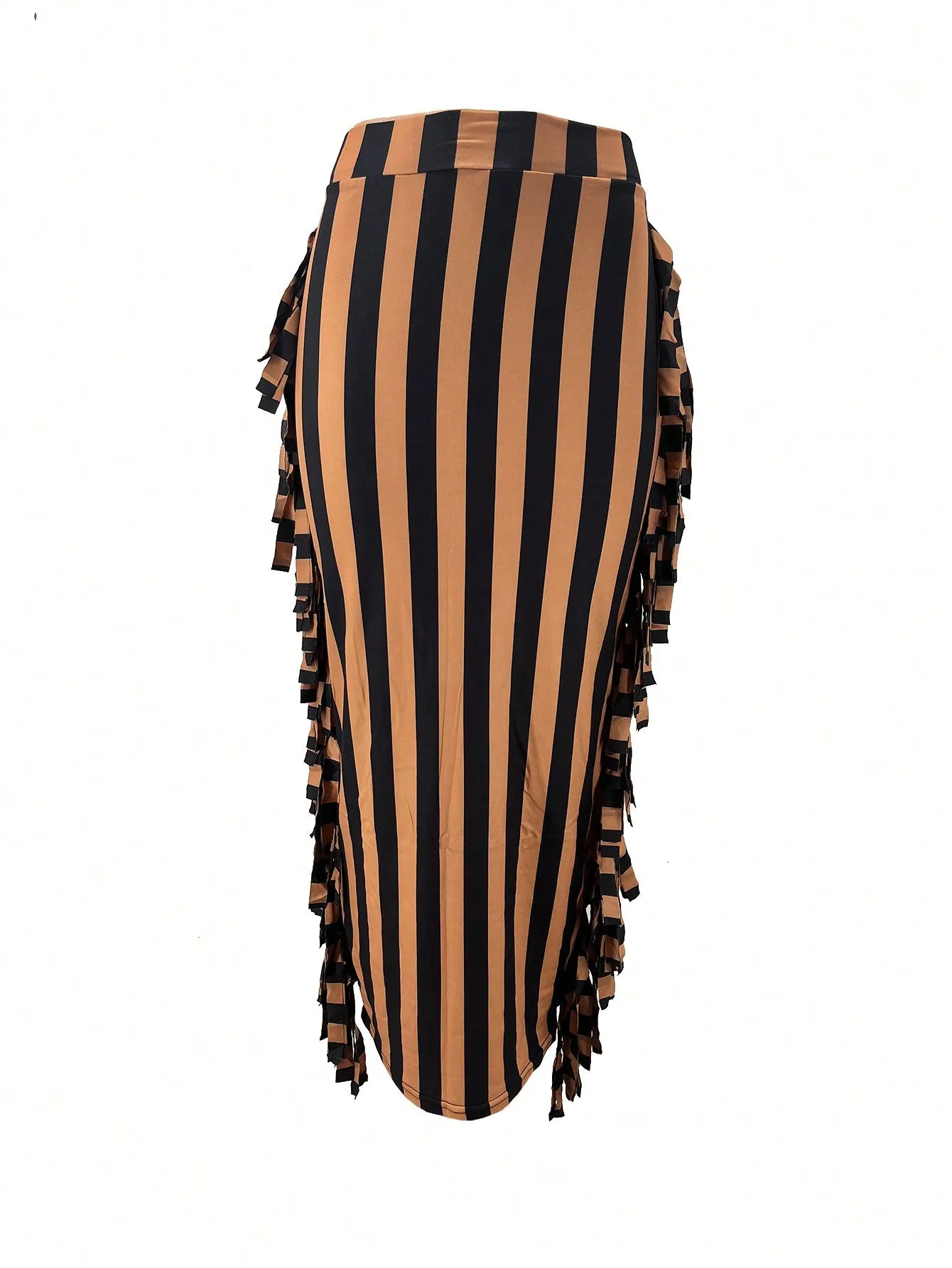 Striped Print Fringe Trim Skirt