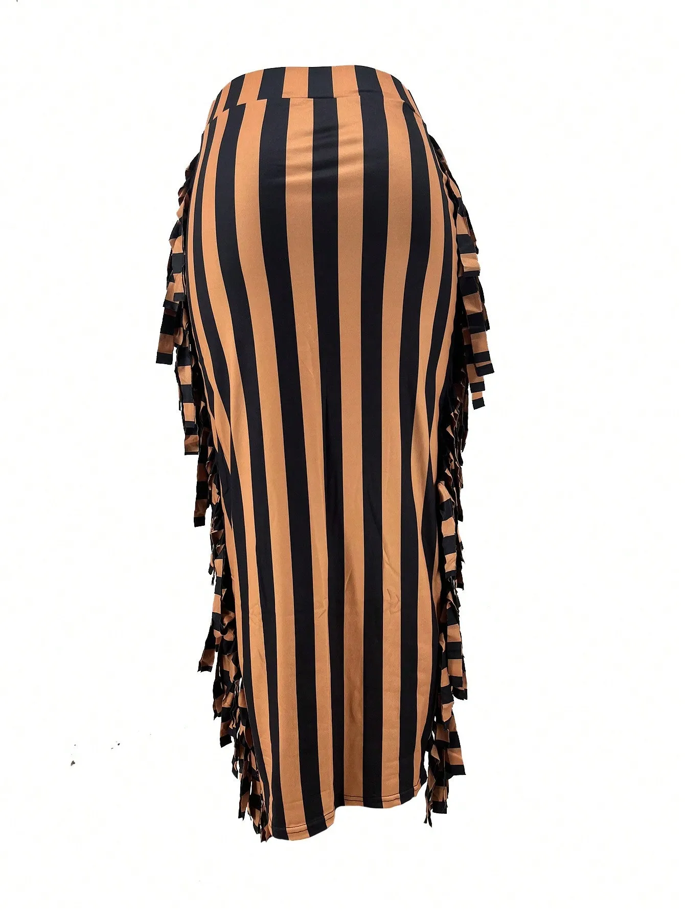 Striped Print Fringe Trim Skirt