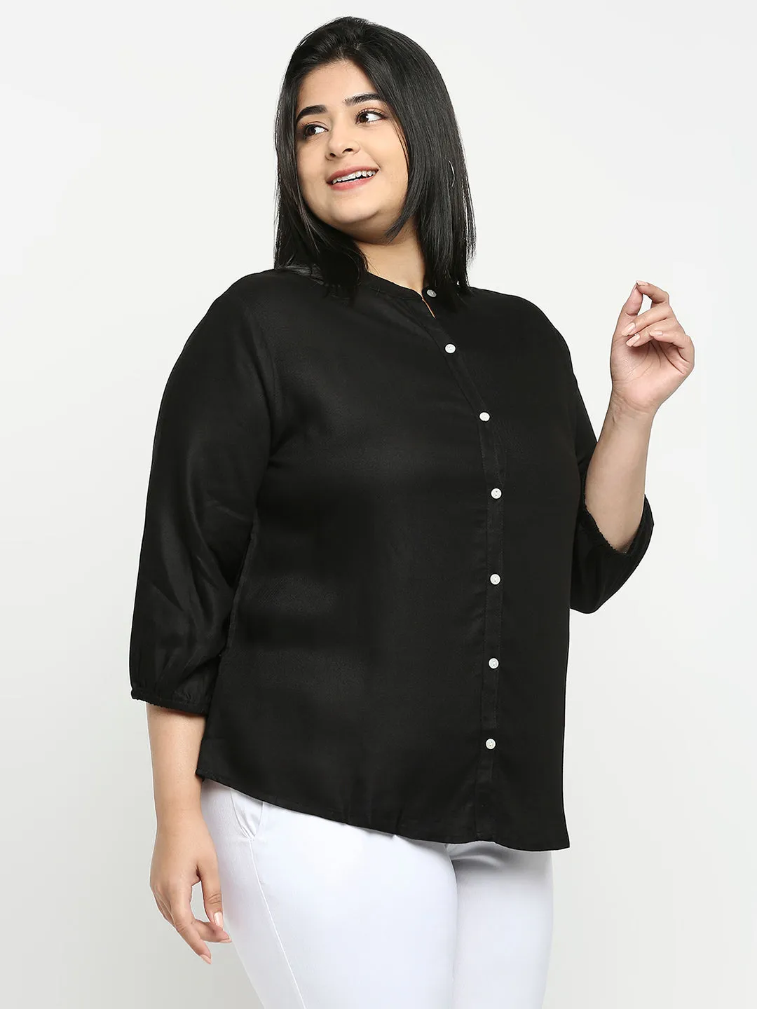 Style Quotient Plus Women Solid Black Viscose Rayon Formal Shirt