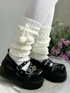Sweet Lolita White Pompons Knitted Leg Warmers