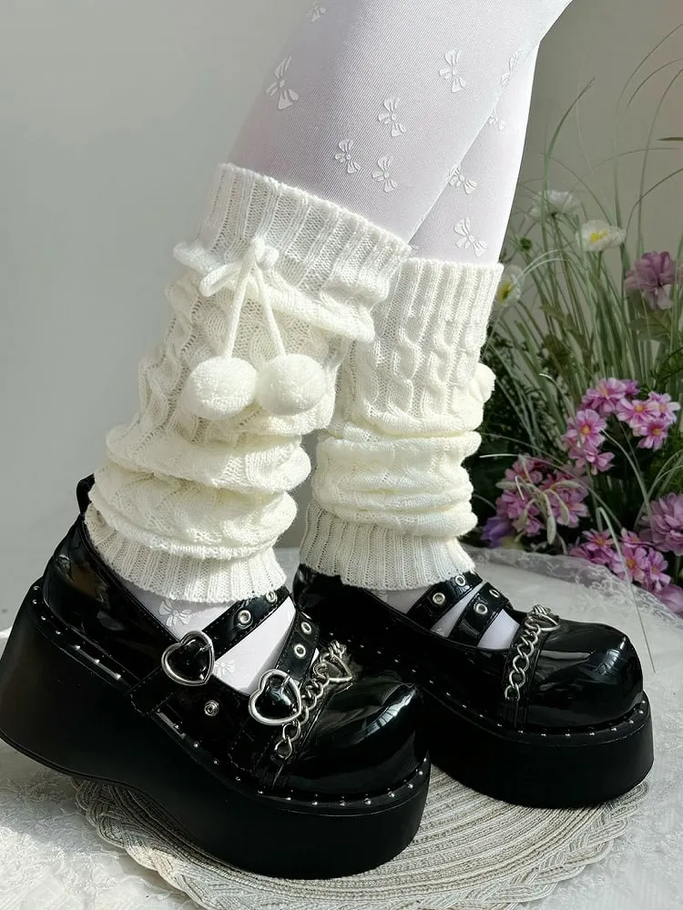 Sweet Lolita White Pompons Knitted Leg Warmers