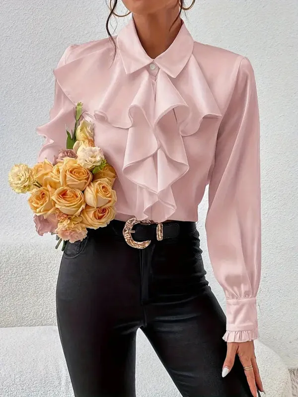 Trendy Ruffle Blouse with Button-Up Closure