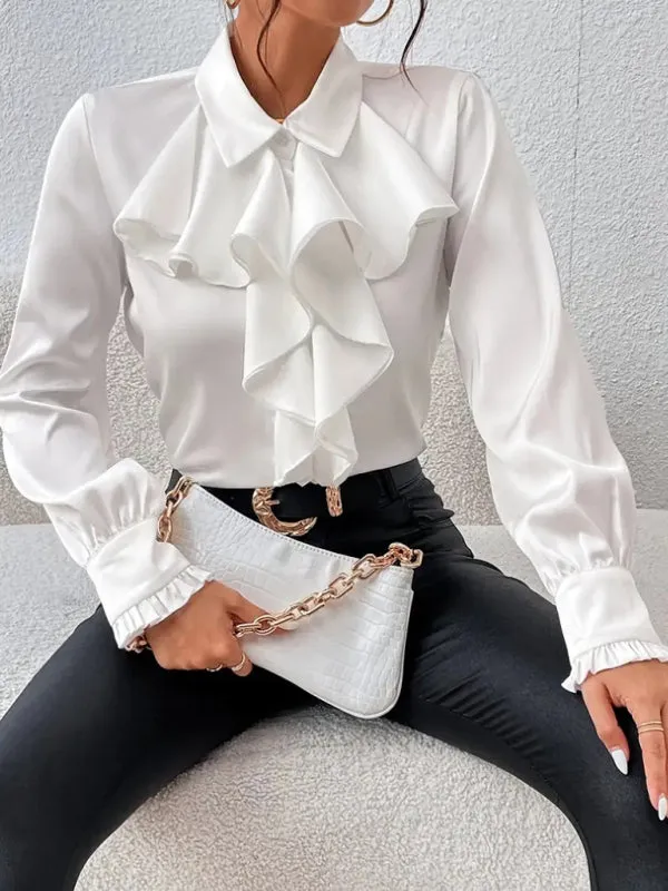 Trendy Ruffle Blouse with Button-Up Closure
