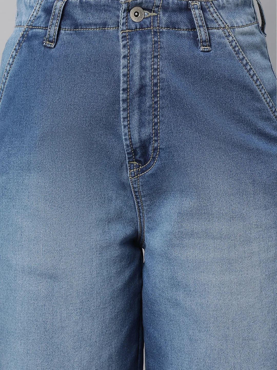 Women Light Blue Loose Fit Wide Leg Stretchable Jeans