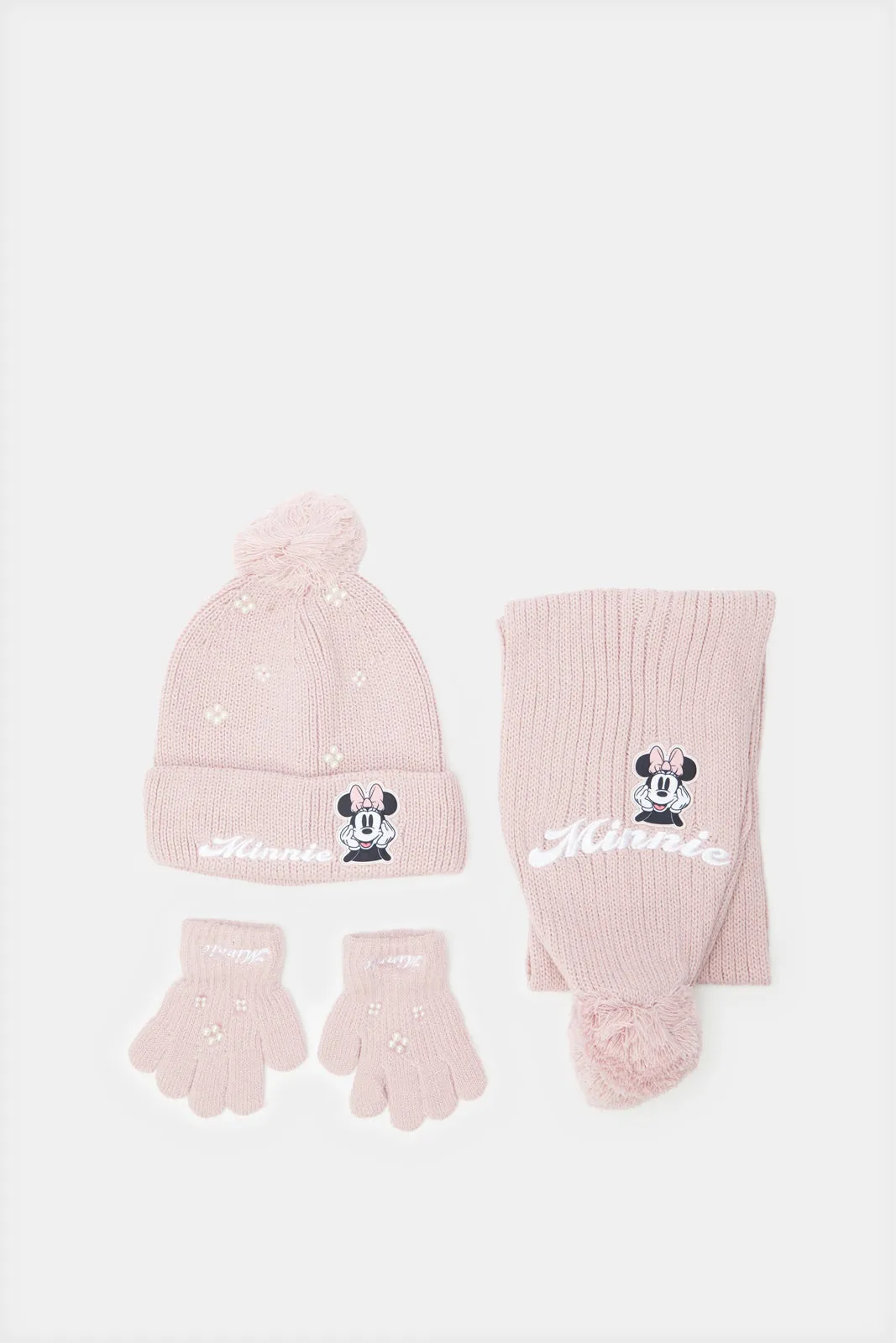 Women Pink Minnie Mouse Knitted Set (3 Piece)