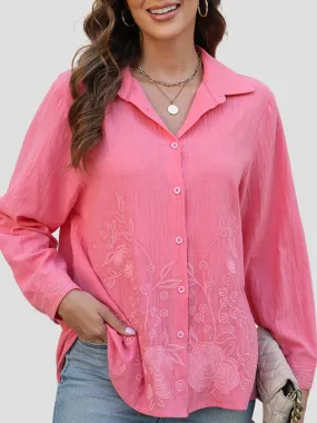 Women's Casual Floral Embroidered Lond Sleeve Shirt