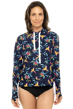 Women's Waikal Swim Hoodie | Navy Birds of Paradise